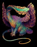  2018 ambiguous_gender black_background bruncikara claws coatl_dragon dragon feathered_dragon feathers feral flight_rising glowing glowing_eyes purple_feathers simple_background sitting solo 