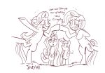  2018 crown cutie_mark english_text equine female feral friendship_is_magic grin group horn jewelry jowybean mammal monochrome my_little_pony necklace princess_cadance_(mlp) simple_background smile starlight_glimmer_(mlp) sweat text trixie_(mlp) twilight_sparkle_(mlp) unicorn white_background 