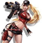  1girl blonde_hair breasts catelyn_(contra) contra contra:_rebirth gun large_breasts midriff official_art solo weapon 
