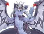  2017 black_scales blue_body breasts claws cyclops dunceneygak female grey_hair hair horn lamia looking_at_viewer monster_girl_(genre) open_mouth red_eyes reptile scales scalie snake solo 