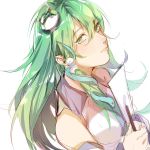  bare_shoulders frog_hair_ornament gohei green_eyes green_hair hair_ornament highres kagari6496 kochiya_sanae long_hair parted_lips sketch snake_hair_ornament solo touhou upper_body white_background 