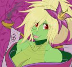  2017 anthro avencri bangs big_breasts blonde_hair breasts cela cleavage clothed clothing crocodile crocodilian digital_drawing_(artwork) digital_media_(artwork) female flower hair looking_at_viewer open_mouth open_smile plant red_eyes reptile scalie smile solo 