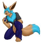  2010 amocin anthro clothed clothing digital_media_(artwork) eevee fur hair male mammal nintendo paws pok&eacute;ball pok&eacute;mon pok&eacute;mon_(species) solo video_games 