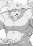  abs anthro bulge clothing feline flexing gaweing hair loincloth long_hair magan male mammal monochrome muscular muscular_male nipples pecs solo tiger tokyo_afterschool_summoners 