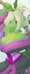  2014 animal_humanoid anthro avencri big_breasts breasts cela clothed clothing crocodile crocodilian female hair hi_res humanoid looking_at_viewer open_mouth reptile scalie signature solo white_hair 