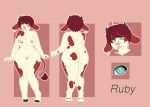  big_breasts bovine breasts butt cattle female hair hi_res hooves horn looking_at_viewer mammal model_sheet nails nipples nude pussy red_hair shazzi short_hair slightly_chubby smile 
