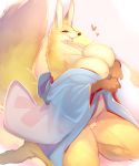  &lt;3 2018 absurd_res anthro atode_kimeru bathrobe big_breasts breasts canine clothing female fluffy fluffy_tail fox fur hi_res kemono mammal robe simple_background soft_shading solo thick_thighs white_background 