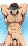  1boy abs headband male_focus metal_gear_(series) metal_gear_solid muscle nude pecs penis presenting smile solid_snake solo tagme zapphier 