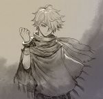  bracelet cloak fringe_trim gloves hair_over_one_eye jewelry looking_away looking_to_the_side male_focus monochrome octopath_traveler scarf solo therion_(octopath_traveler) uboar 