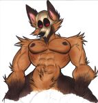  alejandrogsd_(artist) anthro brown_fur canid canine canis dog fur german_shepherd male mammal muscular muscular_male nipples nude pecs red_eyes skull skull_mask solo thanatos_(character) traditional_media_(artwork) 