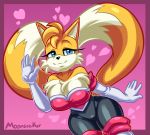  2018 anthro armwear blue_eyes breasts canine cleavage clothed clothing cosplay crossgender digital_media_(artwork) dipstick_tail elbow_gloves female fox gloves hi_res mammal miles_prower multi_tail multicolored_tail rouge_the_bat sketchy_skylar smile solo sonic_(series) 