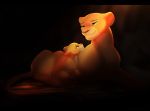  2018 ambiguous_gender black_background black_bars cub dark daughter digital_media_(artwork) disney duo feline female feral fur half-closed_eyes kiara kitchiki lion lying mammal mother mother_and_daughter multicolored_fur nala on_front parent paws red_eyes simple_background smile tan_fur the_lion_king two_tone_fur young 