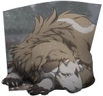  2018 ambiguous_gender brown_fur day digital_media_(artwork) feral fur green_eyes grypwolf kukuri lying outside raining solo tan_fur 