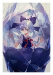  absurdres blue_eyes blue_hair bow cirno hair_bow hands_up highres ice isshin_(kaxz) neck_ribbon outstretched_arms ribbon sad short_hair solo tearing_up touhou 