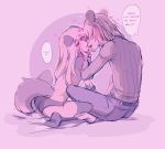  2018 ambiguous_gender anthro blush canine clothed clothing dialogue digital_media_(artwork) duo english_text fox fully_clothed girly hair legwear long_hair lust male male/male mammal oncha romantic romantic_couple saliva saliva_string seductive sitting skimpy speech_bubble text thigh_highs topless underwear 