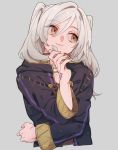  brown_eyes closed_mouth commentary_request female_my_unit_(fire_emblem:_kakusei) fire_emblem fire_emblem:_kakusei grey_background itou_(very_ito) long_sleeves my_unit_(fire_emblem:_kakusei) robe simple_background solo twintails upper_body white_hair 