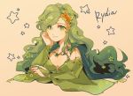  breasts bridal_gauntlets cape character_name cleavage closed_mouth eyebrows_visible_through_hair final_fantasy final_fantasy_iv final_fantasy_iv_the_after fingernails green_cape green_eyes green_hair hair_ornament long_hair looking_at_viewer machida_(tutuuraura_12) medium_breasts rydia smile solo star star_hair_ornament star_print very_long_hair 