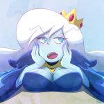  1girl adventure_time blue_eyes blue_skin breasts cleavage ice_queen large_breasts open_mouth solo white_hair 