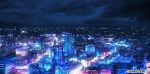  city city_lights cityscape cloud cloudy_sky copyright_name dark dmm highres night no_humans rapt_(47256) road ryuusei_world_actor scenery sky street tree 