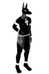  2018 abs ankh anthro anubian_jackal anubis armband black_and_white black_fur body_marking canine clothing deity egyptian fur hladilnik jackal loincloth mammal monochrome simple_background 