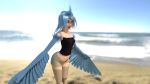  1girl 3d blue_hair feathered_wings feathers female harpy looking_at_viewer monster_girl monster_musume_no_iru_nichijou open_mouth papi_(monster_musume) short_shorts shorts wholesomepetting wings 