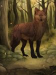  2014 amber_eyes ambiguous_gender black_nose brown_fur canine day detailed_background digital_media_(artwork) feral forest fur grass looking_at_viewer mammal maplespyder outside paws solo tree wolf 