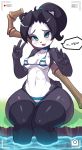  anthro bear bikini black_hair blizzard_entertainment blush breasts camera_view choker clothed clothing cute_fangs dialogue double_v_sign fangs female hair korean_text li_li_stormstout looking_at_viewer mammal medium_breasts open_mouth panda pandaren ponytail rabbitbrush smile solo swimsuit text thick_thighs translation_request v_sign video_games warcraft wide_hips 