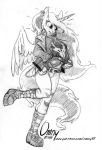  2018 anthro anthrofied boots clothing equine female fingerless_gloves footwear friendship_is_magic gloves horn jacket leather leather_jacket mammal monochrome my_little_pony omny87 piercing princess_luna_(mlp) punk sketch solo winged_unicorn wings 