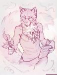  2018 5_fingers anthro big_tail book canid canine chest_tuft claws clothed clothing digital_media_(artwork) eyewear fluffy fluffy_tail fox front_view glasses holding_object long_tail male mammal monochrome purple_and_white purple_background shirt simple_background solo spottyjaguar tank_top tuft 