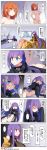  3girls absurdres aqua_eyes aqua_hair armored_boots artist_name ass black_coat blue_ribbon blush boots breasts claws comic commentary_request crotch_plate fate/grand_order fate_(series) flat_chest fujimaru_ritsuka_(female) fujimaru_ritsuka_(male) hair_between_eyes hair_ribbon highres huge_breasts juliet_sleeves long_hair long_sleeves meltlilith multiple_girls naked_towel navel nipples o-ring o-ring_top panties passion_lip pink_eyes pink_ribbon puffy_sleeves purple_hair revealing_clothes ribbon sleeves_past_wrists small_breasts surprised sweat television topless towel underwear very_long_hair very_long_sleeves waero white_panties 