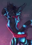  2017 anthro biting_lip black_eyes black_fur black_hair black_nose black_sclera blue_eyes blue_fur blue_hair breasts butt cat clothed clothing digital_media_(artwork) ear_tuft fangs feline female fur gradient_background hair hi_res kisha kisharra long_ears long_hair long_tail mammal multicolored_fur pointy_ears portrait pose purple_background ringtail side_boob simple_background skimpy smile solo striped_fur stripes sweater teeth text three-quarter_portrait tuft twilight-goddess two_tone_fur virgin_killer_sweater whiskers 