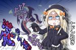  abigail_williams_(fate/grand_order) bangs black_bow black_dress black_hat blonde_hair blue_eyes bow bug butterfly censored commentary_request crossed_bandaids dress emphasis_lines eyebrows_visible_through_hair fate/grand_order fate_(series) hair_bow hat highres holding insect long_hair long_sleeves mosaic_censoring neon-tetora open_mouth orange_bow parted_bangs polka_dot polka_dot_bow rectangular_mouth shaded_face sleeves_past_fingers sleeves_past_wrists solo square_mouth sweat translation_request very_long_hair 