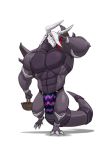  abs aggron anthro basket biceps big_muscles big_pecs black_skin bobbylontra bulge clothing furgonomics furry-specific_piercing grey_skin hi_res holding_object horn horn_piercing loincloth looking_at_viewer male muscular muscular_male nintendo pecs piercing pok&eacute;mon pok&eacute;mon_(species) short_legs simple_background smile solo standing thick_tail video_games 
