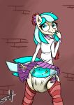  anthro anthrofied blue_eyes coco_pommel_(mlp) cutie_mark diaper embarrassed equine feces female friendship_is_magic hair horse mammal messy_diaper multicolored_hair my_little_pony solo swootydoo upskirt 