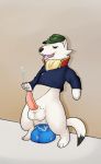  clothing cum cumshot dildo ejaculation ermine fur grizzlesbear gundam hat male mammal mustelid orgasm penis rommel_(gundam_build_divers) sex_toy 