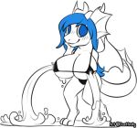  2018 alabaster_(trigger215) anthro aquatic_dragon big_breasts blue_hair blush breasts clothing digital_media_(artwork) dragon dusttrichous excessive_lactation female hair huge_breasts hyper hyper_breasts lactating lactating_through_clothing looking_at_viewer milk projectile_lactation scalie smile solo swimsuit wings 