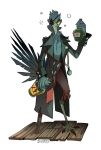  2018 alcohol anthro avian beak beverage bird bottle clothed clothing coat corvid drunk eye_patch eyewear feathers front_view holding_object lingrimm looking_at_viewer male partially_clothed pegleg pirate signature simple_background solo standing tail_feathers white_background 