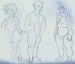  5_toes female group human human_only male mammal muscular not_furry ponytail ruby-kila sketch slightly_chubby toes 