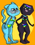  angry anthro bikini blue_fur blush cartoon_network cat clenched_teeth clothing feline female fist fur hand_on_hip hexagon_lady jealous looking_at_another mammal mature_female navel nicole_watterson pearl_necklace raised_eyebrow rivalry simple_background smile smirk swimsuit teeth the_amazing_world_of_gumball waniramirez whiskers wide_hips 