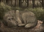  2014 ambiguous_gender canine day detailed_background digital_media_(artwork) eyes_closed feral forest fur hybrid lying mammal maplespyder outside sleeping solo tree white_fur 