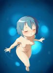  absurdres blue_background blue_hair blush breasts closed_eyes gloamy groin highres mahou_shoujo_madoka_magica medium_breasts miki_sayaka nipples nude open_mouth simple_background solo 