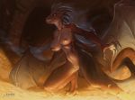  2018 3_toes 5_fingers anthro areola breasts detailed_background digital_media_(artwork) dragon female kardie membranous_wings nipples nude pussy scalie smile solo thin_waist toes western_dragon wings yellow_eyes 