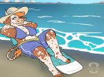  beach bikini bovine cattle charlotte_o&#039;lilly clothing female glitch-fang lawn_chair mammal midriff seaside slightly_chubby sun_hat swimsuit 