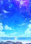  brown_hair cloud day facing_away highres jellyfish long_hair original outdoors scenery sky smile_(qd4nsvik) standing star_(sky) 