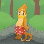  2018 argon_vile buizel clothed clothing detailed_background digital_media_(artwork) female forest hi_res inviting leaning leaning_back legs_together looking_aside monster_mind nintendo open_mouth open_smile outside partially_submerged pok&eacute;mon pok&eacute;mon_(species) relaxing rock seductive shorts smile solo standing swimming_pool swimming_trunks swimsuit topless tree video_games water 