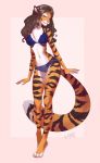  2017 4_toes alex_marx alexthecatte anthro ariannafray_pr bra breasts chest_tuft claws clothed clothing countershading digital_media_(artwork) fangs feline female fluffy fluffy_tail front_view fur green_eyes hair half-closed_eyes hi_res long_hair mammal midriff multicolored_fur navel orange_fur panties paws pose pussy solo standing striped_fur stripes tiger toe_claws toeless_(marking) toes translucent transparent_clothing tuft two_tone_fur underwear whiskers white_countershading 