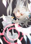  absurdres code:_sariel_(elsword) crown elsword energy eve_(elsword) eyebrows_visible_through_hair facial_mark gem gloves highres ladiance long_hair mechanical_ears silver_hair yellow_eyes 