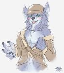  2018 anthro black_nose blue_eyes canine chest_tuft clothed clothing fate/grand_order fate_(series) hat male mammal patxi tuft wolf zephyxus 