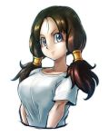  black_hair blue_eyes dragon_ball dragon_ball_z eyelashes happy long_hair looking_at_viewer lowres shirt simple_background smile solo st62svnexilf2p9 twintails upper_body videl white_background white_shirt 