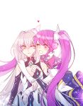  aisha_(elsword) blush code:_sariel_(elsword) elsword eve_(elsword) eyebrows_visible_through_hair facial_mark highres hug long_hair magical_girl metamorphy_(elsword) multiple_girls smile sulleah twintails very_long_hair yuri 